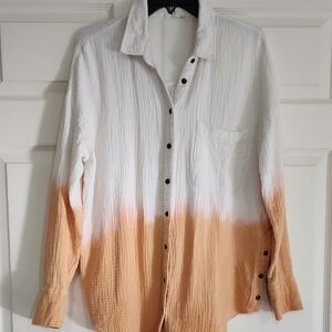 Comfy Oversized Cream And Orange Button Up